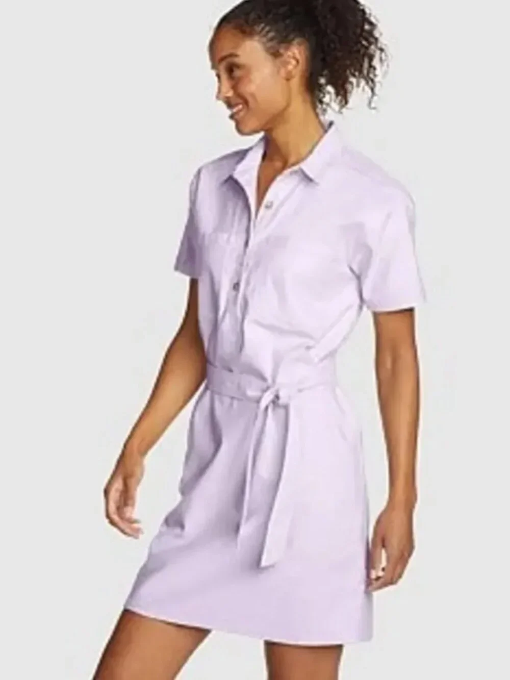 NWT EDDIE BAUER EB Hemplify Utility SS Dress Women's L Lavender Mist Hemp Blend - Picture 1 of 10